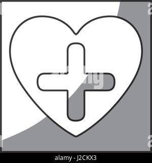 grayscale square frame shading with heart and cross Stock Vector