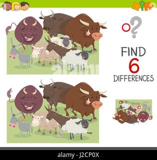 differences game with cartoon bulls farm animals coloring page Stock ...