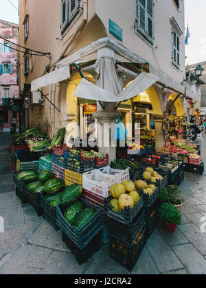 Corfu, Greece - August 18, 2015: Beautiful old grocery, added retro filter, on Corfu, Kerkyra, Greece. Stock Photo