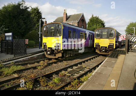 Northern Rail class 150 'sprinter' diesel multiple units at Poppleton station, North Yorkshire, UK. Stock Photo