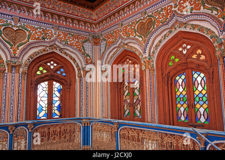 The beautiful woodwork in Chiniot Palace in Pakistan. Stock Photo