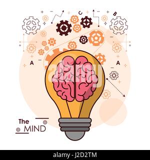the mind bulb brain gears idea intelligence design Stock Vector