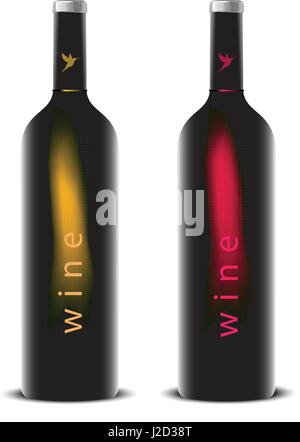 Realistic wine bottle set. Isolated on white background. 3d glass bottles mock-up. Vector illustration Stock Vector