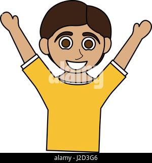 colorful caricature half body boy with open arms up Stock Vector