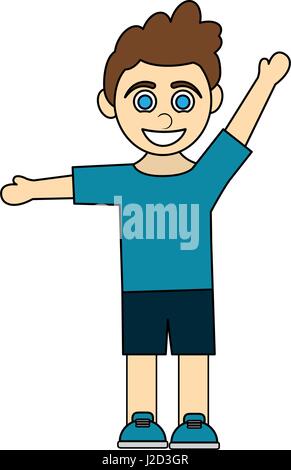 colorful caricature curly hair boy with open arms up Stock Vector