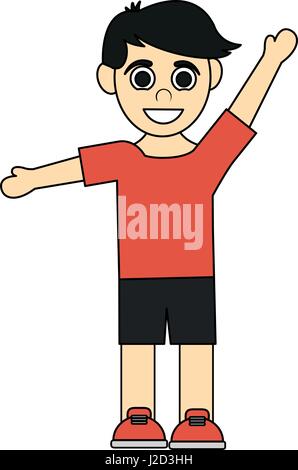 colorful caricature black hair boy with open arms up Stock Vector