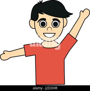 colorful caricature half body boy with open arms up and short hair Stock Vector