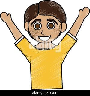 color pencil caricature half body boy with open arms up Stock Vector