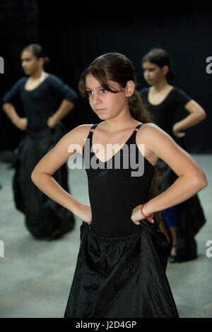 Cuba, Havana, girls rehearsing at ballet and folkloric dance school. (Editorial Use Only) Stock Photo
