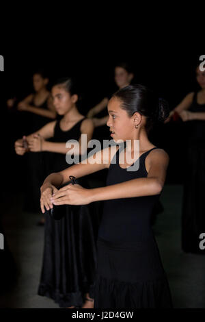 Cuba, Havana, girls rehearsing at ballet and folkloric dance school. (Editorial Use Only) Stock Photo