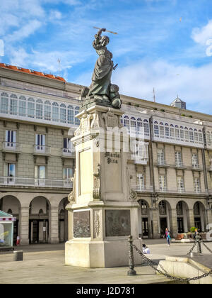 LA CORUNA, SPAIN - MARCH 2017: Monument of Maria Mayor Fernandez de Camara y Pita, known as Maria Pita, a Galician heroine of the defense of A Coruna Stock Photo
