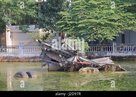 B52 lake in Hanoi Vietnam. B52 lake is famous for twisted wreckage of a US B-52 bomber from Vietnam war. Stock Photo