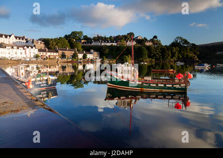 boats at anchor in Loch Portree Harbour Portree, Skye Stock Photo