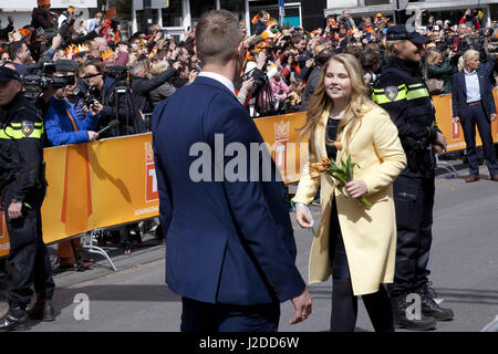 April 27, 2017 - Tilburg, Noord-Brabant, Netherlands - Tilburg, the Netherlands. Kingsday 2017 in Holland . The royal family celebrates the 50th anniversary of King Willem-Alexander today in Tilburg. Portrait of heir to the throne Princess Amalia (Catharina-Amalia Beatrix Carmen Victoria, Prinsess of Orange, Princess of the Netherlands, Princess of Orange-Nassau) She is the oldest child of King Willem-Alexander of the Netherlands and Queen MÃ¡xima.Present are: King Willem-Alexander, Queen MÃ¡xima and their three daughters Amalia, Ariane and Alexia. There are also Prince Constantijn, Prince La Stock Photo