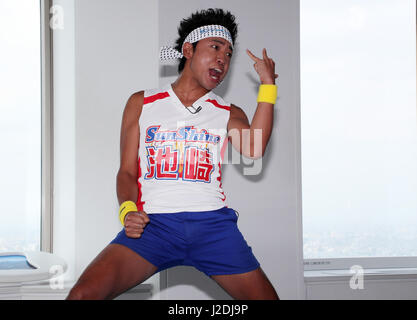 Tokyo, Japan. 28th Apr, 2017. Japanese comedian Sunshine Ikezaki attends the first anniversary event of the reopening after remodeling of the Sunshine 60 observatory, called Sky Circus in Tokyo on Friday, April 28, 2017 as he was installed as the ambassador of Sky Circus. Sunshine Ikezaki has a big break this year for his screaming performance. Credit: Yoshio Tsunoda/AFLO/Alamy Live News Stock Photo