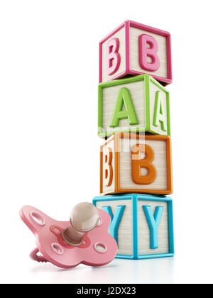 Colorful toy cubes forming baby word. 3D illustration. Stock Photo