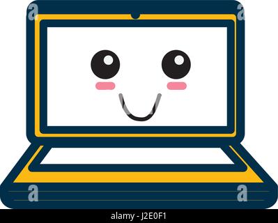 Computer with keyboard cute kawaii cartoon vector illustration icon ...