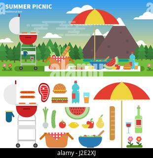 Summer picnic in the mountains Stock Vector