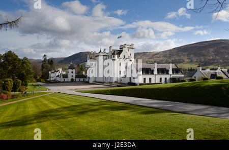 Blair Castle stands in its grounds near the village of Blair Atholl in Perthshire in Scotland. Stock Photo