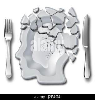 Migraine headache and burnout medical and mental health concept or emotional breakdown symbol as a place setting with a broken plate. Stock Photo