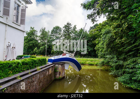 ANTWERP, BELGIUM - JULY 5, 2016 : Art sculptures and park in Middelheim Park. Middelheim Open Air Sculpture Museum is popular place where modern and c Stock Photo