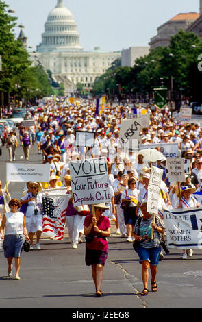 75th Anniversary rally and march celebrating the passage of the 19th amendment which was ratified on August 18th, 1920 giving women the right to vote., Washington DC., August 26, 1995. Photo by Mark Reinstein Stock Photo