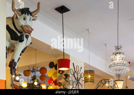Romania, Crisana Region, Oradea, Lactobar, retro bistro restaurant, interior with cow art Stock Photo