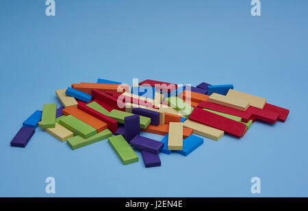 Colorful Wood Blocks on Blue Background Stock Photo