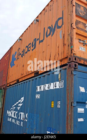 Stackable freight cargo containers in the Port of Cleveland in Cleveland, Ohio, United States Stock Photo