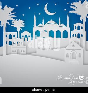 Ramadan Kareem islamic greeting background arabic landscape city view Stock Vector