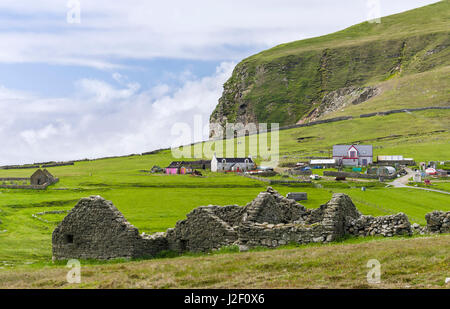 Foula part of the Shetland Islands, it is one of the most remote permanently inhabited islands in the UK. Hametown settlement. (Large format sizes available) Stock Photo