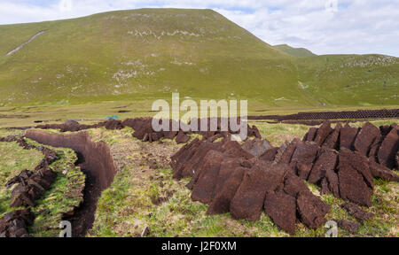 Foula part of the Shetland Islands, it is one of the most remote permanently inhabited islands in the UK. Worked peat bank. Scotland (Large format sizes available) Stock Photo