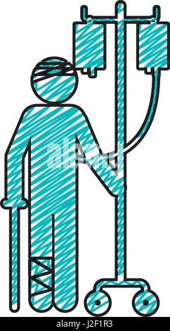 color pencil drawing of pictogram bandage patient hospitalized Stock Vector