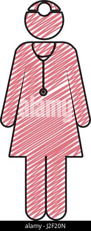 color pencil drawing of pictogram female doctor with uniform Stock Vector