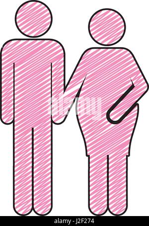 color pencil drawing of pictogram woman pregnant and man Stock Vector