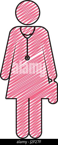 color pencil drawing of pictogram female doctor with stethoscope Stock Vector