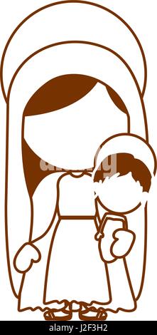 brown silhouette of faceless image of saint virgin mary with baby jesus Stock Vector