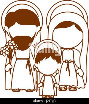 brown silhouette of faceless image of sacred family with baby jesus Stock Vector