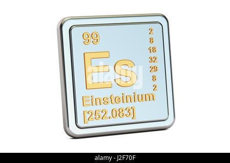 Einsteinium Es, chemical element sign. 3D rendering isolated on white background Stock Photo