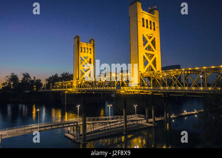 Tower Bridge, a draw bridge which spans the Sacramento River in the capital city of California is a photogenic landmark. Stock Photo