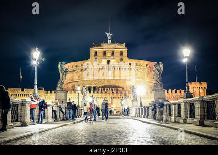 ITALY - ROME - APRIL 26 2017- A couple is taking a selfie in front of Castel Sant'Angelo. Rome, April 26 Castel Sant'Angelo (AD 135), is a museum and  Stock Photo