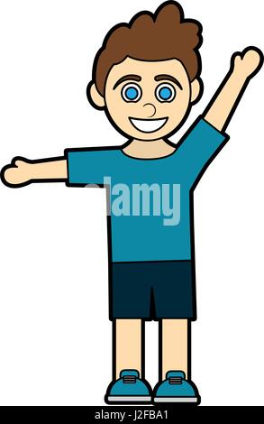 colorful silhouette cartoon curly hair boy with open arms up Stock Vector