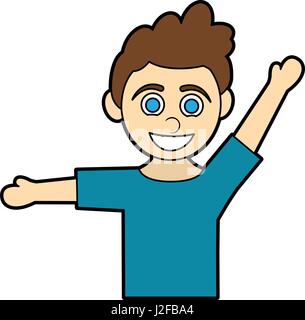 colorful silhouette cartoon half body boy with open arms up and curly hair Stock Vector