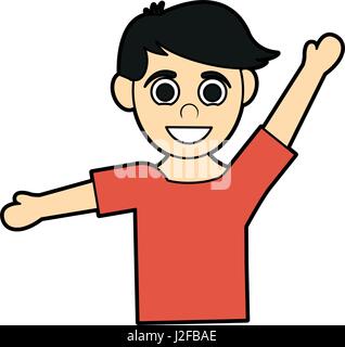 colorful silhouette cartoon half body guy with open arms up Stock Vector