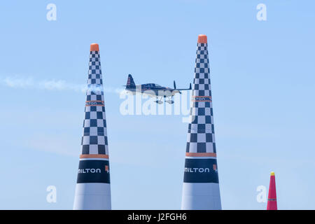 San Diego, USA - April 16, 2017: Kirby Chambliss of USA performs during the Red Bull Air Race World Championship. Stock Photo