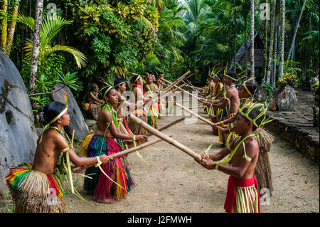 Stick dance from the tribal people of the island of Yap, Micronesia Stock Photo