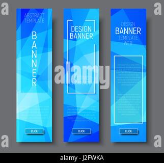 Design vertical  banners with polygonal blue background and a framework for the text and buttons. Vector illustration. Stock Vector