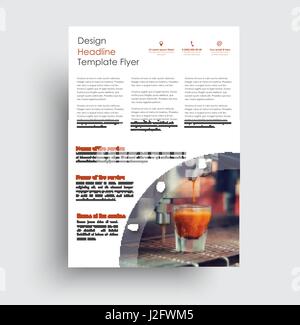 Standard size flyer template. Universal design for advertising business, sports, food, beverages. Photo of a mosaic of coffee for a sample. Vector ill Stock Vector