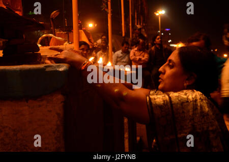 Aarti ceremony at Dashashwamedh Ghat in Varanasi, Uttar Pradesh, India, Asia Stock Photo