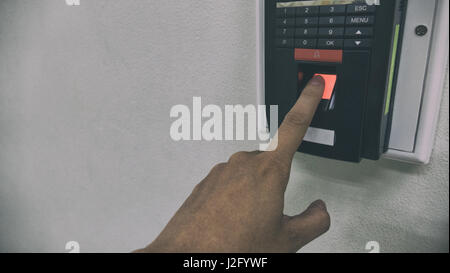 Finger print scan for enter security system Stock Photo
